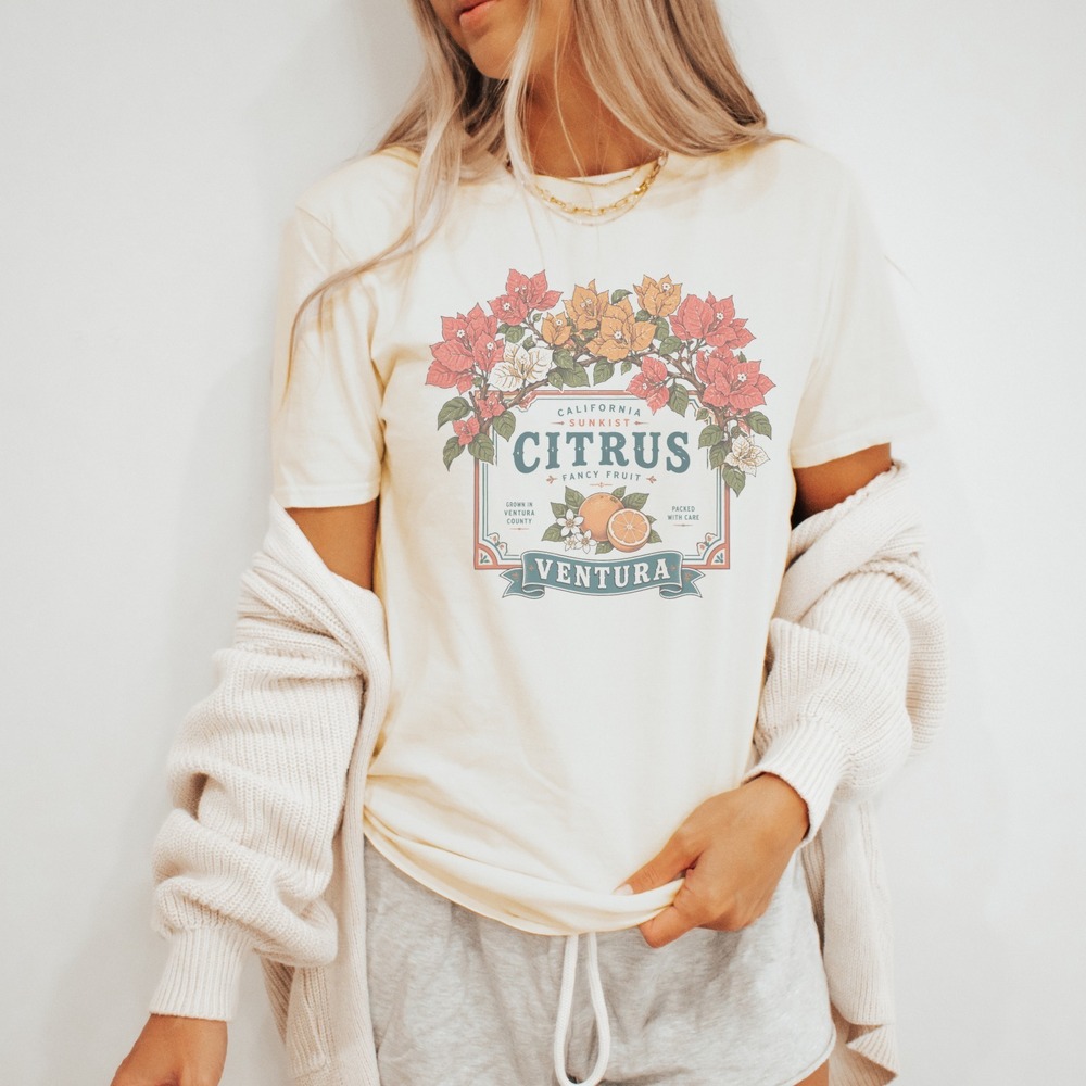 California Citrus Floral Graphic Tee Vintage Inspired Ventura Design
